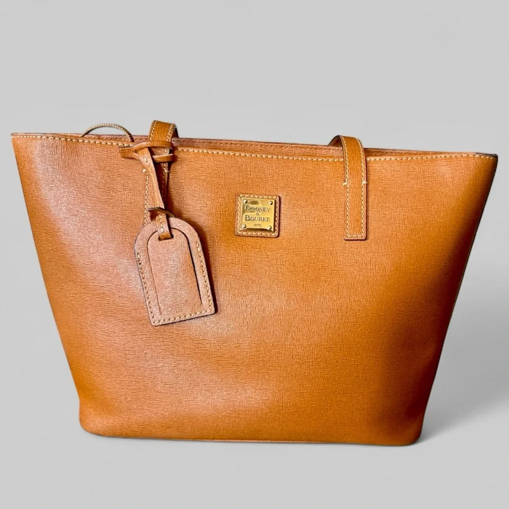 Dooney & Bourke Vintage Tan Leather Tote with Gold Hardware - Picture 1 of 13